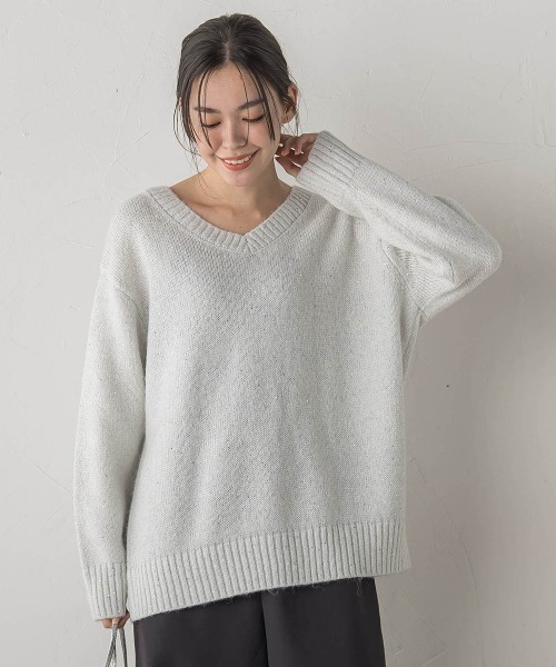 【NEW】ドロワットロートレアモン（Droite lautreamont）/スパンコールVネックニット≪手洗い可能≫ スパンコールVネックニット≪手洗い可能≫（ニット/セーター）｜Droite