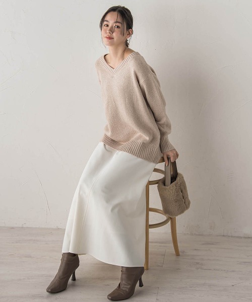 スパンコールVネックニット≪手洗い可能≫（ニット/セーター）｜Droite