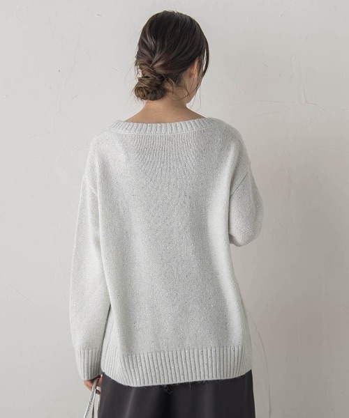 Droite lautreamont（ドロワットロートレアモン）の「スパンコールVネックニット≪手洗い可能≫（ニット/セーター・レディース・オフホワイト/ブラック/ピンク・M）」の7枚目の写真