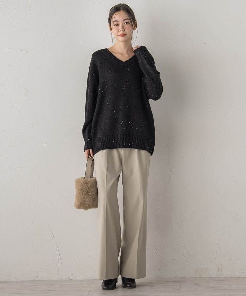 Droite lautreamont（ドロワットロートレアモン）の「スパンコールVネックニット≪手洗い可能≫（ニット/セーター・レディース・オフホワイト/ブラック/ピンク・M）」の18枚目の写真