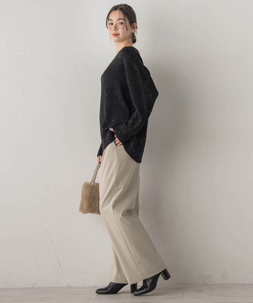 Droite lautreamont（ドロワットロートレアモン）の「スパンコールVネックニット≪手洗い可能≫（ニット/セーター・レディース・オフホワイト/ブラック/ピンク・M）」の20枚目の写真