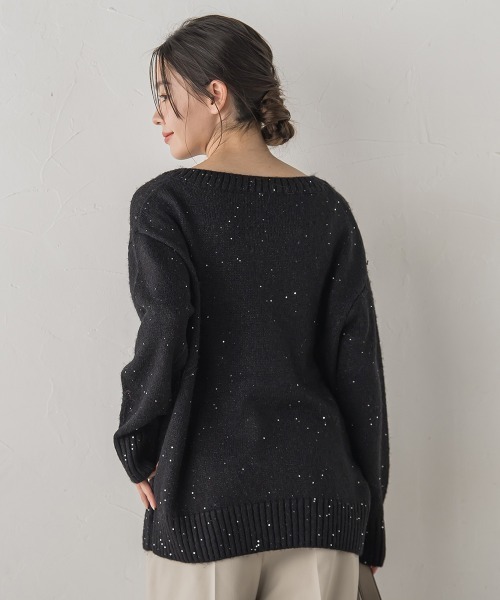 Droite lautreamont（ドロワットロートレアモン）の「スパンコールVネックニット≪手洗い可能≫（ニット/セーター・レディース・オフホワイト/ブラック/ピンク・M）」の16枚目の写真