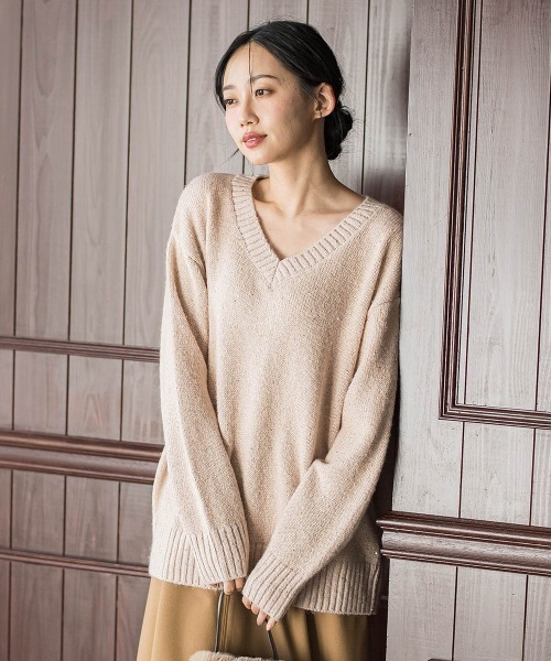 スパンコールVネックニット≪手洗い可能≫（ニット/セーター）｜Droite