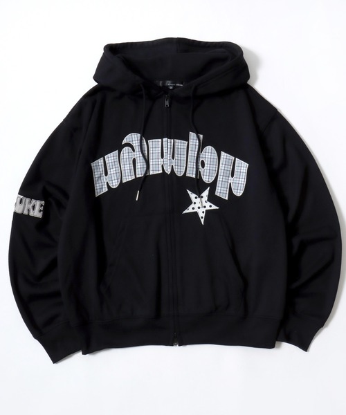 セール】パッチワーク アップリケ アーチロゴ スウェットジップアップ