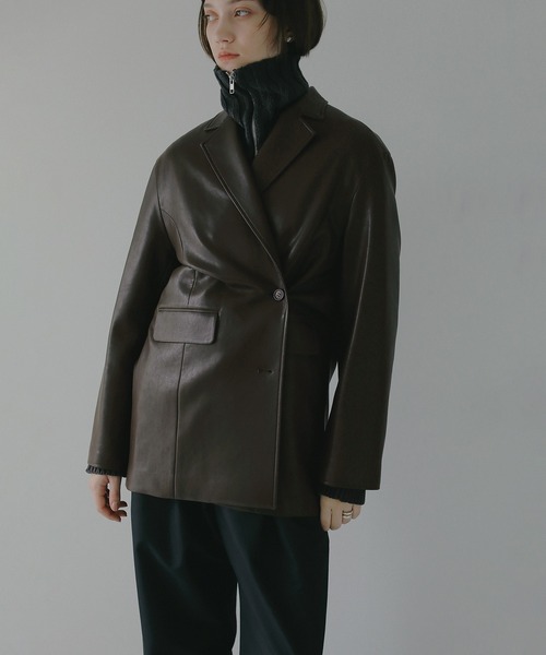 MANOF(マノフ)の「MINIMAL LEATHER JACKET(その他アウター・レディース・アイボリー/イエロー/ブラウン・M/S)」の7枚目の写真
