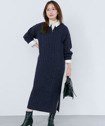 COHINA | ケーブルミックスニットワンピース 【低身長・小柄女性】(ワンピース)