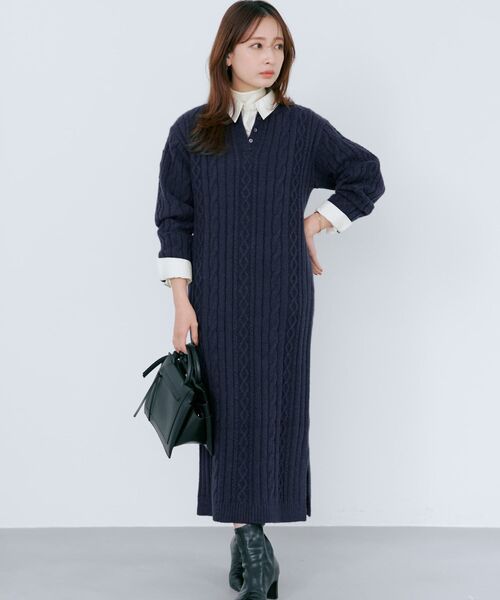 COHINA（コヒナ）の「ケーブルミックスニットワンピース 【低身長・小柄女性】（ワンピース・レディース・ベージュ/レッド/ネイビー・SHORT/REGULAR）」の22枚目の写真