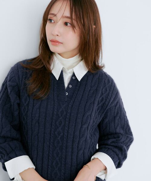 COHINA（コヒナ）の「ケーブルミックスニットワンピース 【低身長・小柄女性】（ワンピース・レディース・ベージュ/レッド/ネイビー・SHORT/REGULAR）」の19枚目の写真