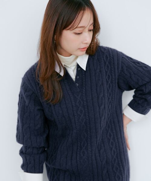 COHINA（コヒナ）の「ケーブルミックスニットワンピース 【低身長・小柄女性】（ワンピース・レディース・ベージュ/レッド/ネイビー・SHORT/REGULAR）」の18枚目の写真