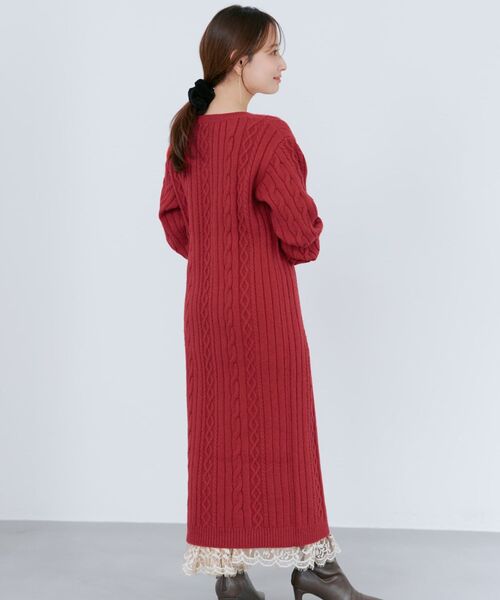 COHINA（コヒナ）の「ケーブルミックスニットワンピース 【低身長・小柄女性】（ワンピース・レディース・ベージュ/レッド/ネイビー・SHORT/REGULAR）」の14枚目の写真