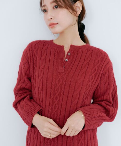 COHINA（コヒナ）の「ケーブルミックスニットワンピース 【低身長・小柄女性】（ワンピース・レディース・ベージュ/レッド/ネイビー・SHORT/REGULAR）」の13枚目の写真