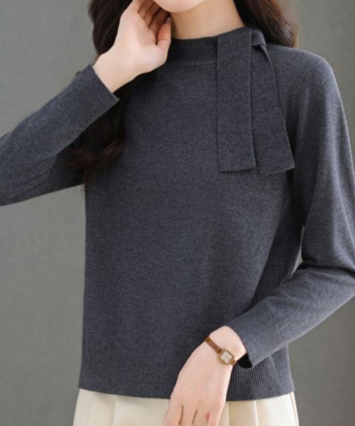 ONEP STAR(ワンピスター)の「リボンディテール付きニット(ニット/セーター・レディース・ベージュ/ダークグレー/ブラック/ダークブラウン/ワインレッド・FREE)」の12枚目の写真