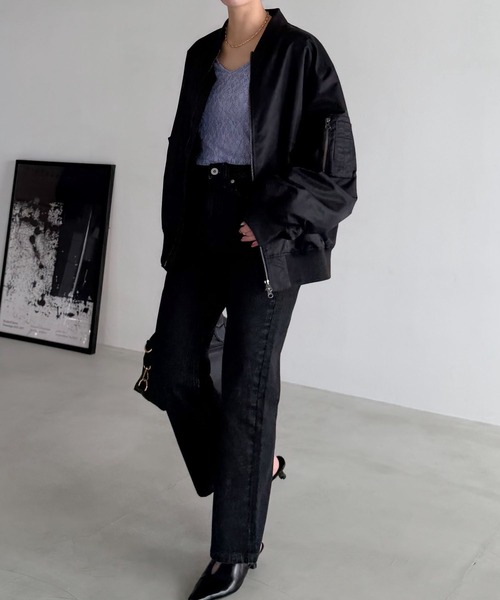 mysty woman（ミスティウーマン）の「ミリタリーMA1ブルゾン 652157（MA-1・レディース・オリーブ/ブラック・FREE）」の4枚目の写真