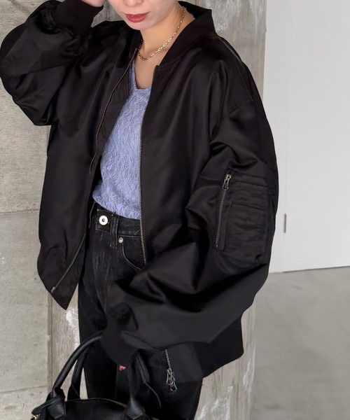 mysty woman（ミスティウーマン）の「ミリタリーMA1ブルゾン 652157（MA-1・レディース・オリーブ/ブラック・FREE）」の6枚目の写真