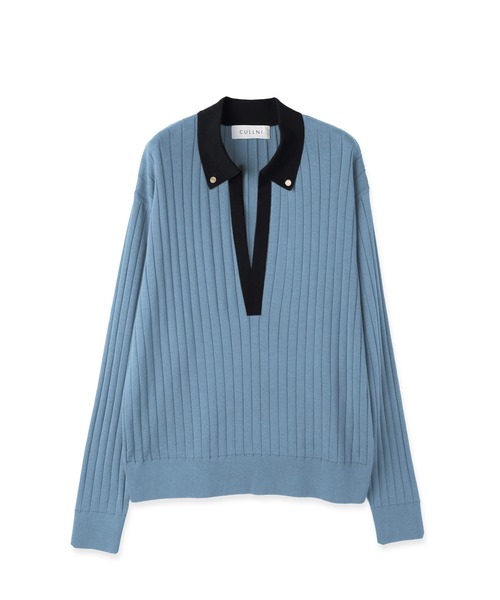 CULLNI（クルニ）の「Wide Rib Skipper Collar Knit Pullover（ニット/セーター・メンズ・ベージュ/ダークグレー/サックスブルー/ブラック・2/1/0）」の4枚目の写真