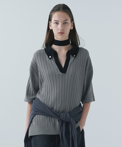 CULLNI（クルニ）の「Wide Rib Skipper Collar Knit Pullover（ニット/セーター・メンズ・ベージュ/ダークグレー/サックスブルー/ブラック・2/1/0）」の3枚目の写真