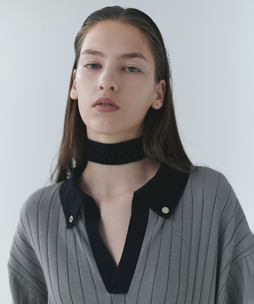 CULLNI（クルニ）の「Wide Rib Skipper Collar Knit Pullover（ニット/セーター・メンズ・ベージュ/ダークグレー/サックスブルー/ブラック・2/1/0）」の6枚目の写真