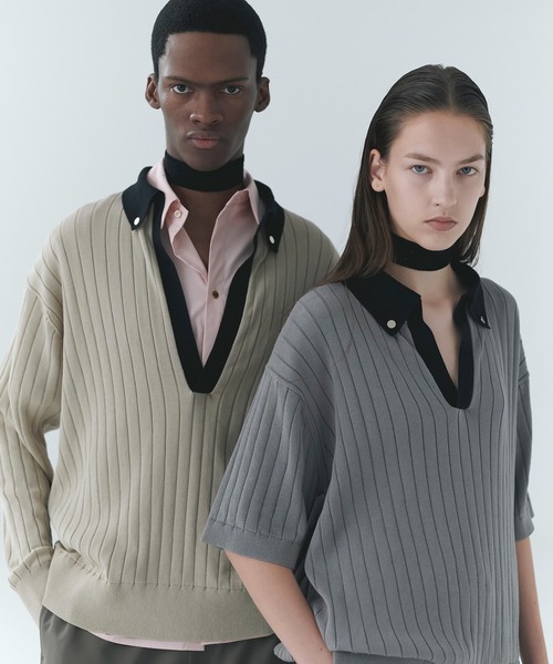 CULLNI（クルニ）の「Wide Rib Skipper Collar Knit Pullover（ニット/セーター・メンズ・ベージュ/ダークグレー/サックスブルー/ブラック・2/1/0）」の5枚目の写真