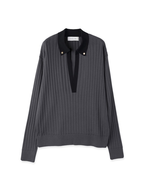 CULLNI（クルニ）の「Wide Rib Skipper Collar Knit Pullover（ニット/セーター・メンズ・ベージュ/ダークグレー/サックスブルー/ブラック・2/1/0）」の14枚目の写真