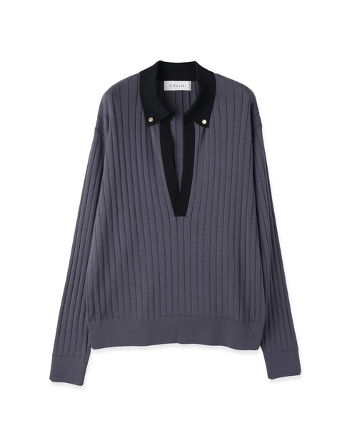 CULLNI(クルニ)の「Wide Rib Skipper Collar Knit Pullover(ニット/セーター・メンズ・ベージュ/ダークグレー/サックスブルー/ブラック・2/1/0)」の15枚目の写真
