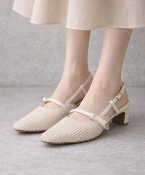 VIVIAN（ヴィヴィアン）の「サイドリボンニットスリングバックパンプス（パンプス・レディース・ブラック/アイボリー/グレー・S/M/L/LL）」の2枚目の写真