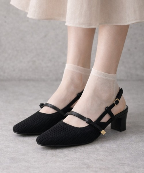 VIVIAN（ヴィヴィアン）の「サイドリボンニットスリングバックパンプス（パンプス・レディース・ブラック/アイボリー/グレー・S/M/L/LL）」の3枚目の写真