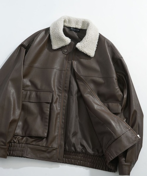 Ritzy(リッツィー)の「2WAY ヴィンテージライク PU レザー 襟ボア ジャケット/レザレット ミリタリージャケット レディース メンズ(ミリタリージャケット・メンズ・ブラウン/ブラック・L/M)」の20枚目の写真