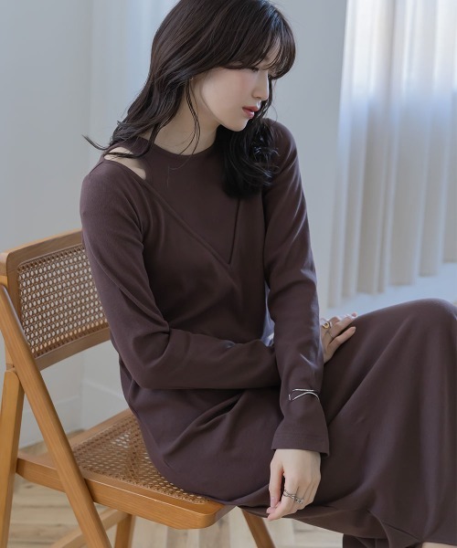 高身長　レイヤード風カットソーマキシワンピース（トールサイズ）Essenave