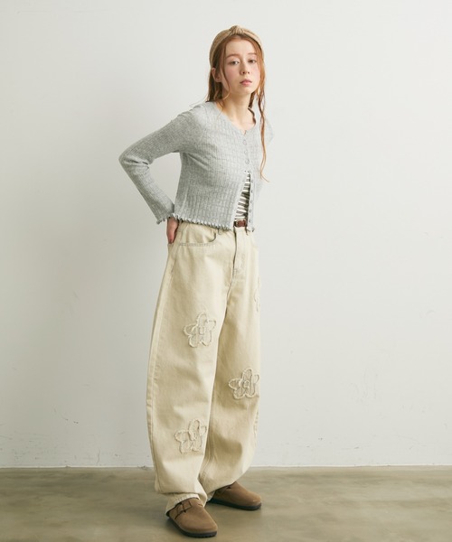 Crisp（クリスプ）の「透かし編みメロウショートカーディガン（カーディガン/ボレロ・レディース・グレー/レッド/アイボリー・FREE）」の5枚目の写真