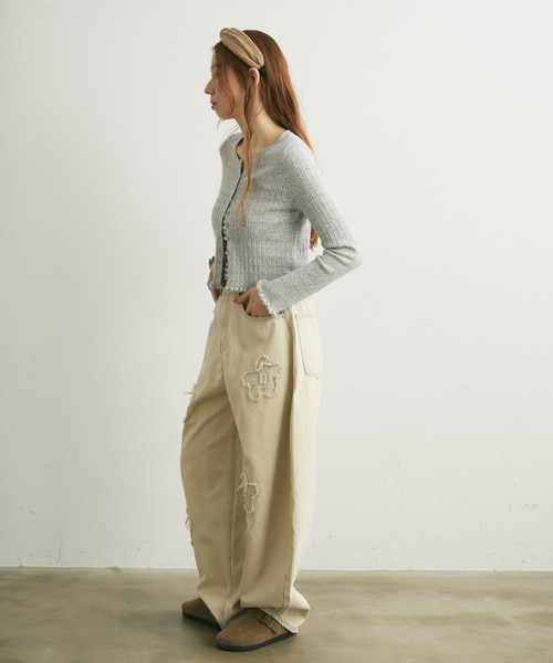 Crisp（クリスプ）の「透かし編みメロウショートカーディガン（カーディガン/ボレロ・レディース・グレー/レッド/アイボリー・FREE）」の6枚目の写真