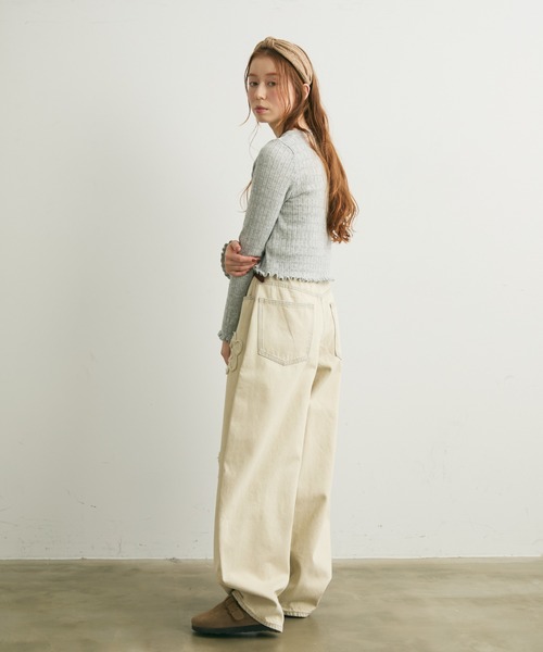 Crisp（クリスプ）の「透かし編みメロウショートカーディガン（カーディガン/ボレロ・レディース・グレー/レッド/アイボリー・FREE）」の7枚目の写真