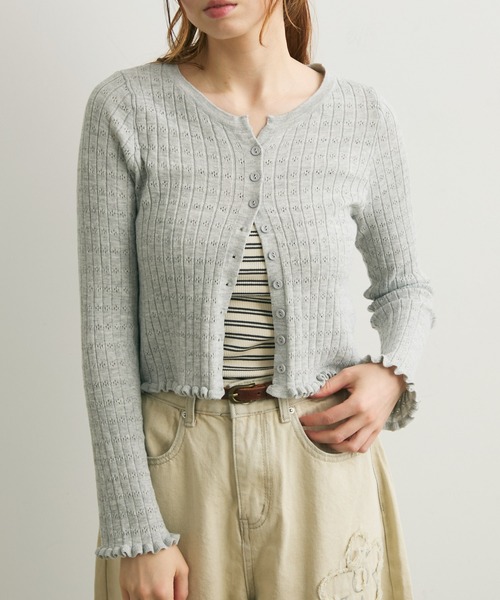 Crisp（クリスプ）の「透かし編みメロウショートカーディガン（カーディガン/ボレロ・レディース・グレー/レッド/アイボリー・FREE）」の10枚目の写真