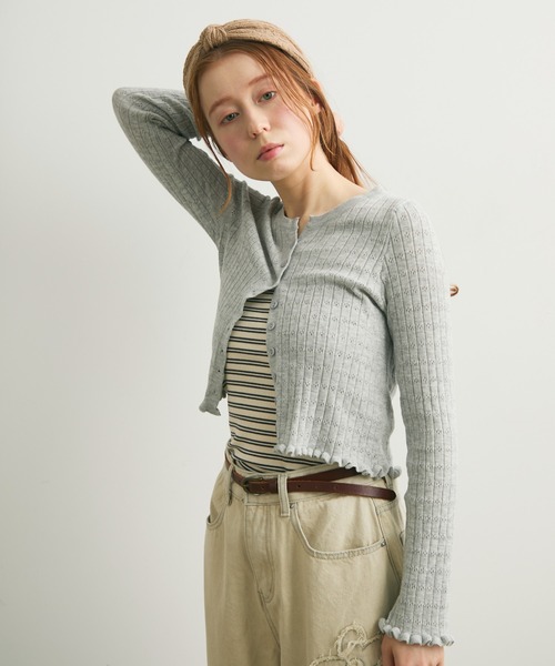 Crisp（クリスプ）の「透かし編みメロウショートカーディガン（カーディガン/ボレロ・レディース・グレー/レッド/アイボリー・FREE）」の11枚目の写真