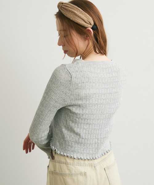Crisp（クリスプ）の「透かし編みメロウショートカーディガン（カーディガン/ボレロ・レディース・グレー/レッド/アイボリー・FREE）」の12枚目の写真