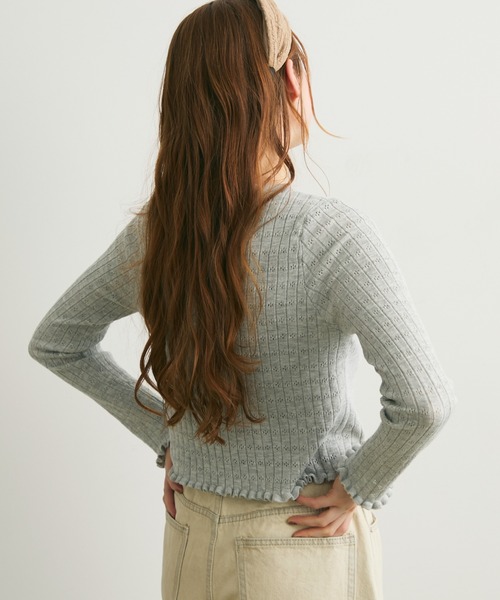 Crisp（クリスプ）の「透かし編みメロウショートカーディガン（カーディガン/ボレロ・レディース・グレー/レッド/アイボリー・FREE）」の13枚目の写真