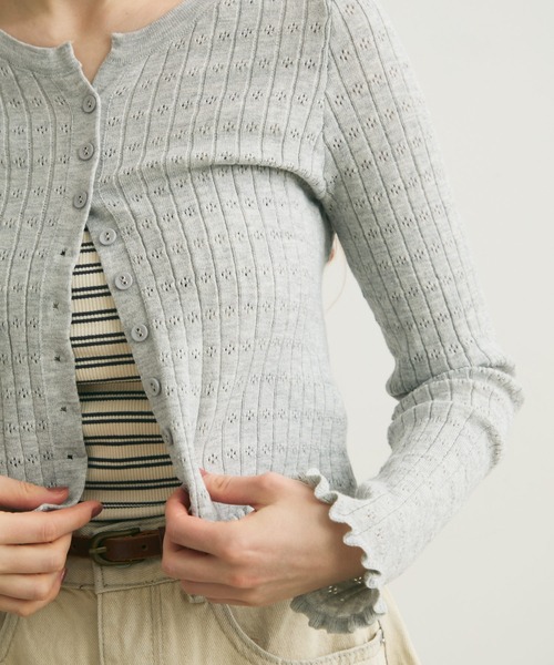 Crisp（クリスプ）の「透かし編みメロウショートカーディガン（カーディガン/ボレロ・レディース・グレー/レッド/アイボリー・FREE）」の14枚目の写真