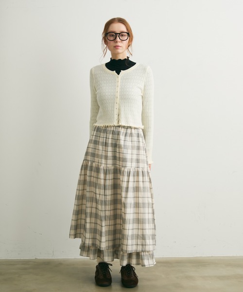 Crisp（クリスプ）の「透かし編みメロウショートカーディガン（カーディガン/ボレロ・レディース・グレー/レッド/アイボリー・FREE）」の15枚目の写真