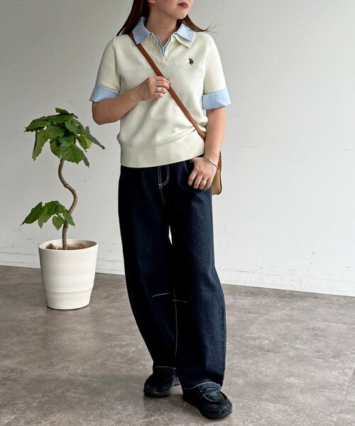 U.S. POLO ASSN.（ユーエスポロアッスン）の「【U.S. POLO ASSN.】フェイクレイヤード半袖ポロ（ポロシャツ・レディース・アイボリー/ブラウン/グレー/ネイビー・FREE）」の10枚目の写真