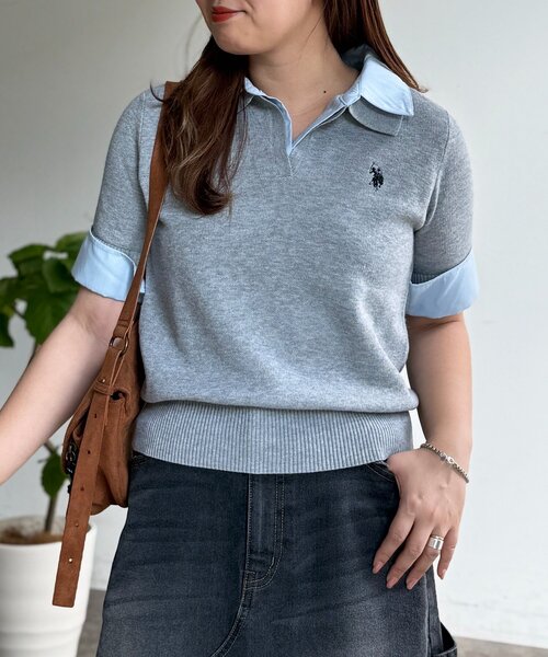 U.S. POLO ASSN.（ユーエスポロアッスン）の「【U.S. POLO ASSN.】フェイクレイヤード半袖ポロ（ポロシャツ・レディース・アイボリー/ブラウン/グレー/ネイビー・FREE）」の11枚目の写真