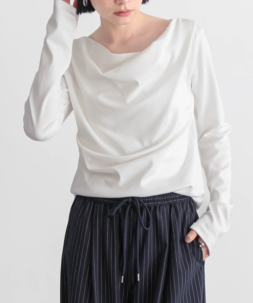 for/c(フォーシー)の「ドレープトップス【サスティナブル】(Tシャツ/カットソー・レディース・ブラック/オフホワイト・L/M)」の1枚目の写真