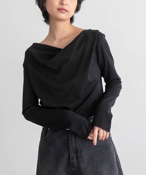 for/c(フォーシー)の「ドレープトップス【サスティナブル】(Tシャツ/カットソー・レディース・ブラック/オフホワイト・L/M)」の2枚目の写真