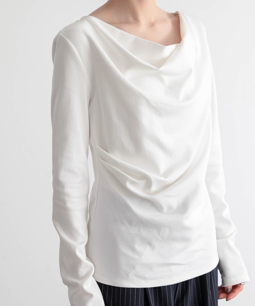 for/c(フォーシー)の「ドレープトップス【サスティナブル】(Tシャツ/カットソー・レディース・ブラック/オフホワイト・L/M)」の5枚目の写真