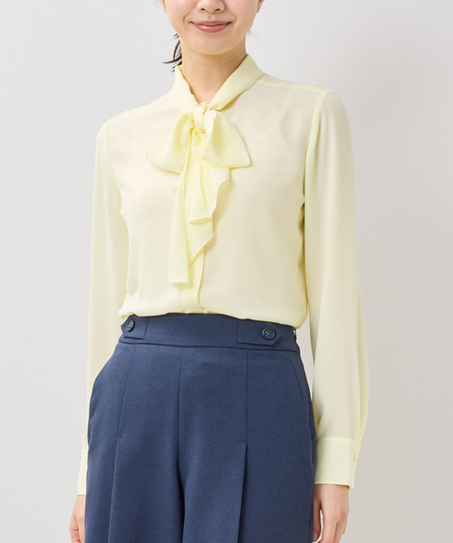NARACAMICIE（ナラカミーチェ）の「【NARACAMICIE】ジョーゼットラッフルボウタイ長袖ブラウス（シャツ/ブラウス・レディース・ブルー/イエロー・L/M/S）」の8枚目の写真