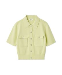 ポロカラーハーフスリーブニットカーディガン／ウォッシャブル・接触冷感