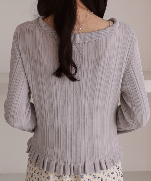 archives(アルシーヴ)の「【高機能】ランダムリブフリルニットカーディガン(カーディガン/ボレロ・レディース・オフホワイト/グレー/ブラック/ピンク・MEDIUM)」の9枚目の写真