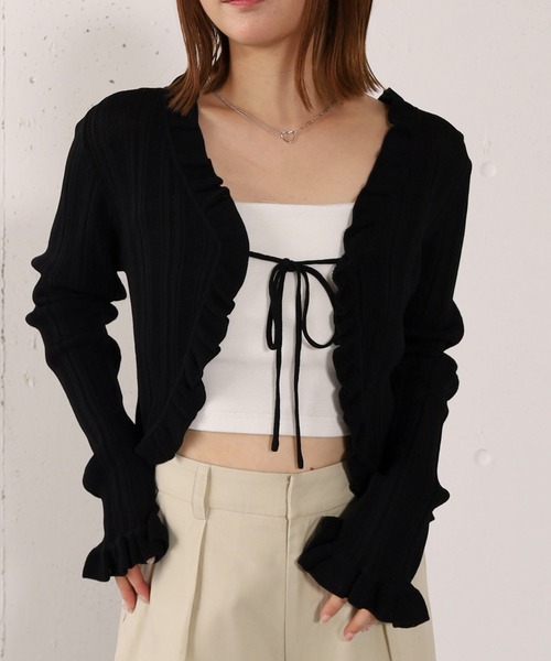 archives(アルシーヴ)の「【高機能】ランダムリブフリルニットカーディガン(カーディガン/ボレロ・レディース・オフホワイト/グレー/ブラック/ピンク・MEDIUM)」の13枚目の写真