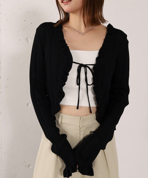 archives(アルシーヴ)の「【高機能】ランダムリブフリルニットカーディガン(カーディガン/ボレロ・レディース・オフホワイト/グレー/ブラック/ピンク・MEDIUM)」の14枚目の写真