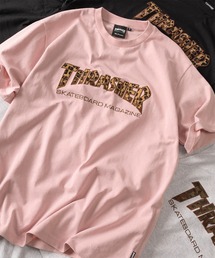 THRASHER（スラッシャー）の「【70】【THRASHER/スラッシャー】カモフラ/レオパード ブランドロゴ アップリケ刺繍 クルーネックTシャツ/ショート丈有り（Tシャツ/カットソー）」