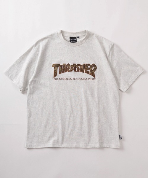 THRASHER(スラッシャー)の「【70】【THRASHER/スラッシャー】カモフラ/レオパード ブランドロゴ アップリケ刺繍 クルーネックTシャツ/ショート丈有り(Tシャツ/カットソー・メンズ・ピンク/ブラック/ブラック系その他/アッシュグレー・M/FREE/XL/L)」の6枚目の写真