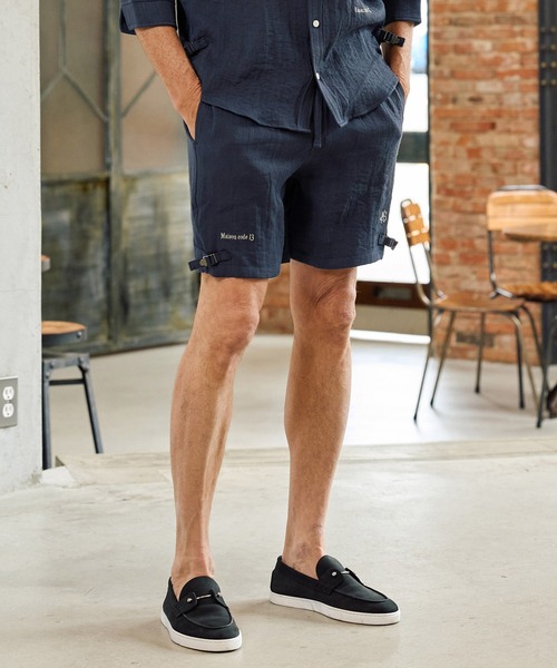 Maison code 13(メゾンコードサーティーン)の「mp14769-linen like belted shorts リネン風ショートパンツ(M26S-13)(その他パンツ・メンズ・ネイビー/グレイッシュベージュ・S/M/L)」の4枚目の写真